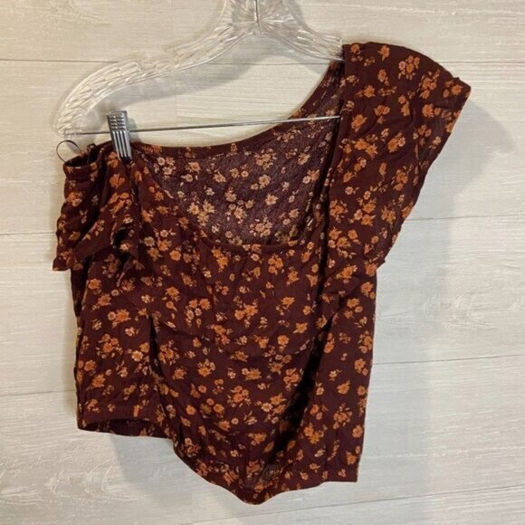 Hippie Rose Women's One Shoulder Tops Plum Ditsy Ruffle Crop Top - Picture 3 of 5